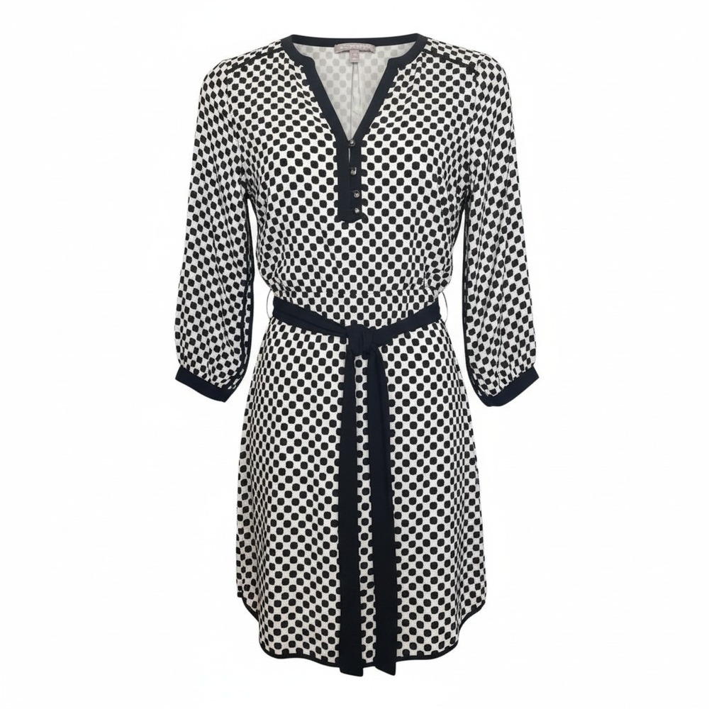 Banana Republic Black White Geometric Print‎ V-Neck Tie Waist Dress Size 0